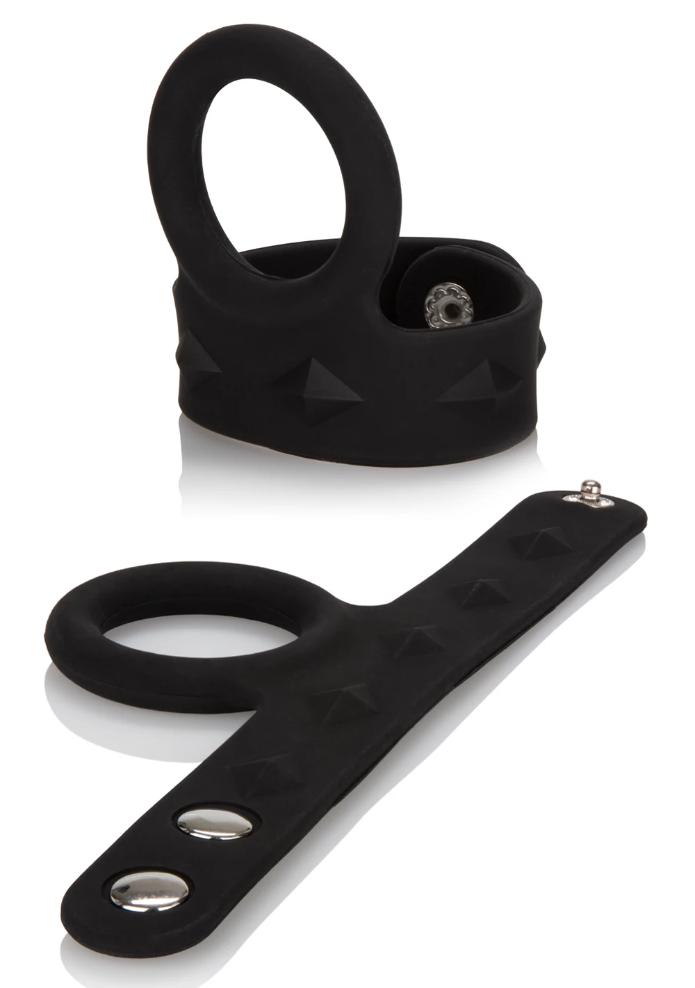 Cal Exotics Silicone Tri-Snap Scrotum Support Ring - Medium 2 Cal Exotics Silicone Tri-Snap Scrotum Support Ring - Medium - Image 2